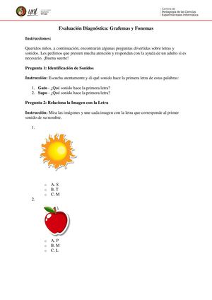 Evaluación Diagnóstica Grafemas Y Fonemas