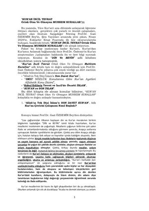 “KUR’AN İNCİL TEVRAT  Ortak Olan Ve Olmayan MUHKEM KURALLAR”