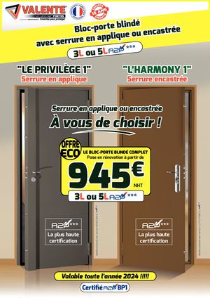 Catalogue Valente Securystar bloc porte blindé & serrure en applique ou encastrée