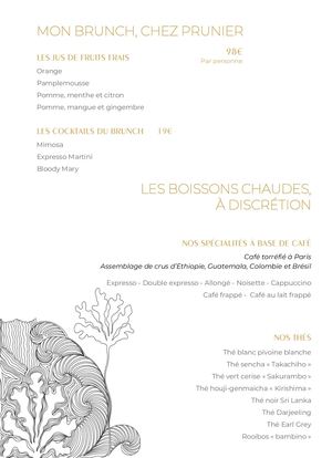 Menu Brunch restaurant Prunier par Yannick Alléno