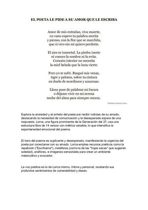 El Poeta Le Pide A Su Amor Que Le Escriba
