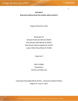 ACTIVIDAD 3 | CÓDIGO DE ÉTICA DE LA IFAC NRC 45-59296 GRUPO: 9