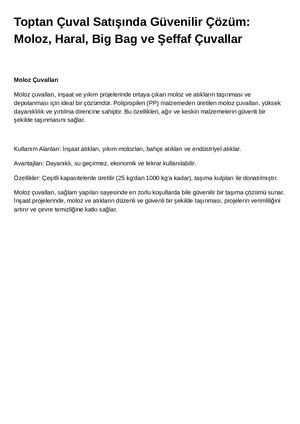 Toptan ÇUval Satışında Güvenilir ÇöZüm Moloz, Haral, Big Bag Ve ŞEffaf ÇUvallar