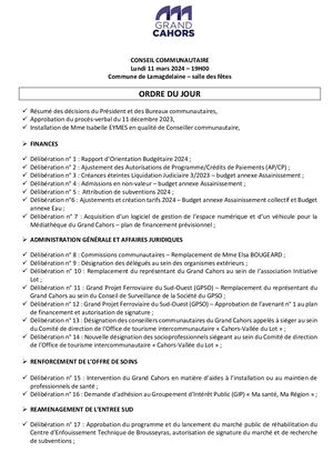 Séance du conseil communautaire du lundi 11 mars 2024