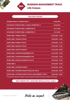 2024-25 Academic Calendar BBA BM (Lille)