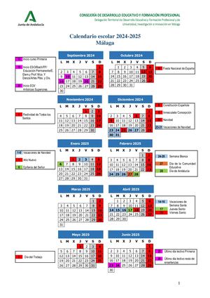 Gráfico Del Calendario Escolar 2024 2025 Provincia De Málaga (1) Final
