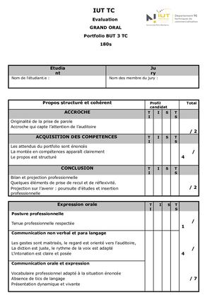 Grille éValuation Portfolio Grand Oral
