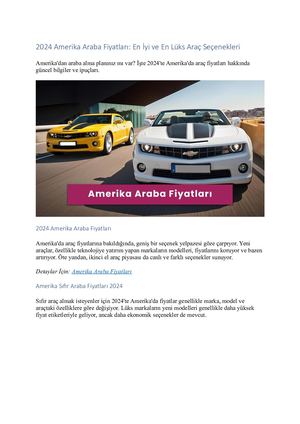 2024 Amerika Araba Fiyatları
