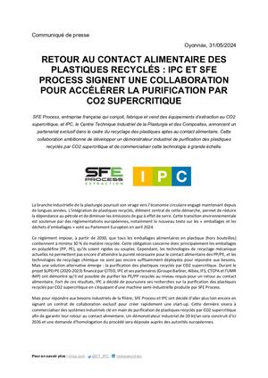 CP - La collaboration de IPC et de SFE PROCESS (CO2 SUPERCRITIQUE)