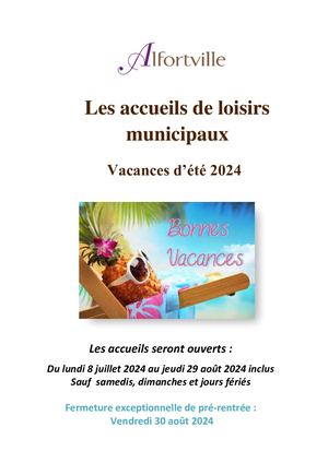 Les Accueils de Loisirs - Vacances d'été 2024 à Alfortville