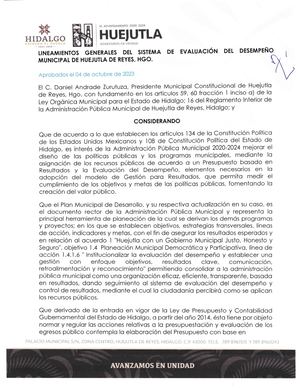 Lineamientos Generales del Sistema de Seguimiento y Evaluación del Desempeño Municipal de Huejutla de Reyes, Hgo