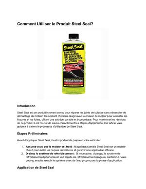 Comment Utiliser Le Produit Steel Seal