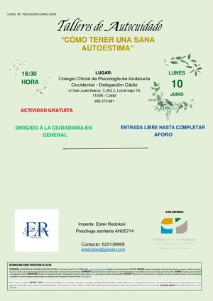 2024 06 10 Cartel Taller Autocuidado Como Tener Una Sana Autoestima