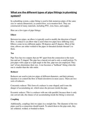 What Are The Different Types Of Pipe Fittings In Plumbing System