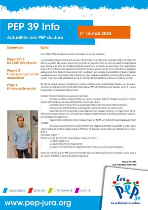 Lettre d'information des PEP 39 n°16