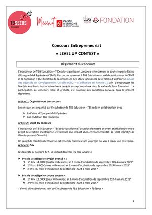 Concours Entrepreneuriat Level Up Contest Réglement Concours Juin 2024