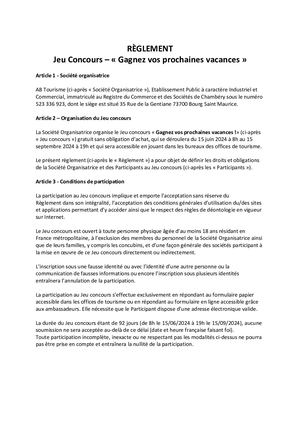 Règlement Jeu Concours Gagnez Vos Prochaines Vacances