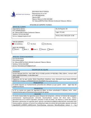 bitácora mantenimiento preventivo del software