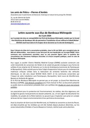 Lettre Ouverte aux élus de  Bordeaux Métropole