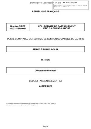 CA 2022 GRAND CAHORS - ASSAINISSEMENT