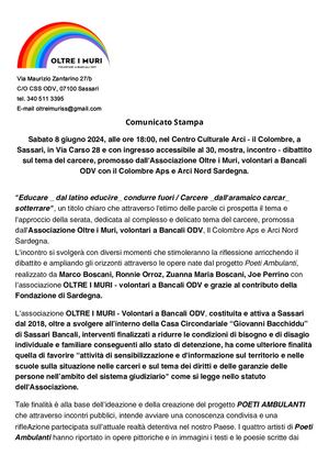 Comunicato Stampa Oltre i Muri _ Volontari a Bancali ODV