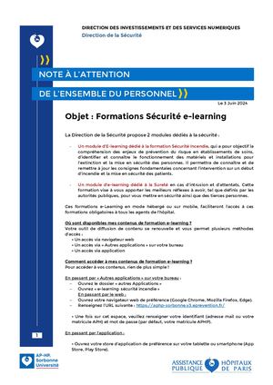 Note Information Concernant Formation Securite E Learning