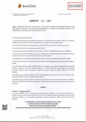 Fichier Parution Des Arrêtés 24 251 à 24 257 Du 06 06 2024