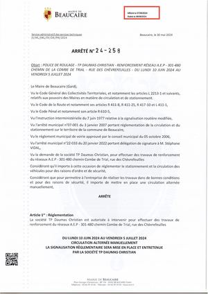 Parution Des Actes Administratifs (Arrêtés) Du 7 Juin
