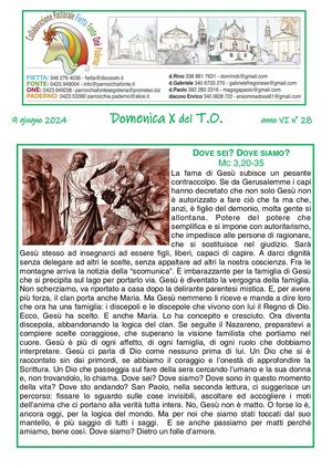 Avvisi Parrocchiali Dal 9 Al 16 Giugno 2024 - 10ª Domenica Tempo Ordinario 2024