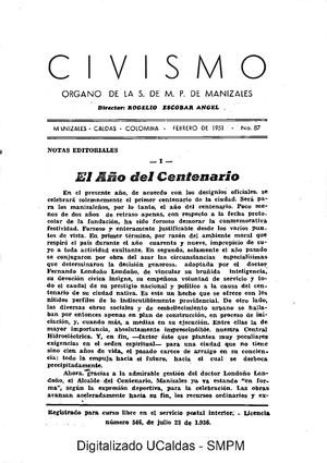 Revista Civismo N° 87 Febrero de 1951. SMP Manizales