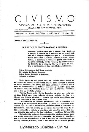 Revista Civismo N° 90 Agosto de 1951. SMP Manizales