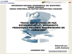 Hacia Una Cultura De Paz Experiencias Del Movimiento Pedagogico Nacional Robinsoniano En Carabobo