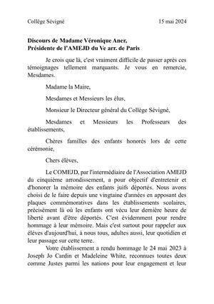 Discours Veronique Aner