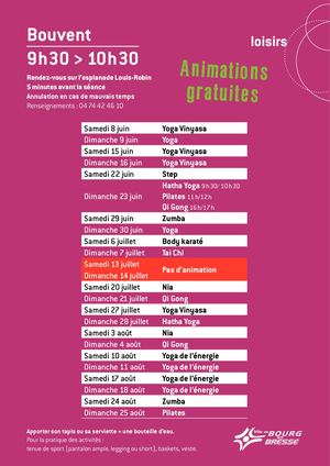 Planning animations estivales de Bouvent 2024
