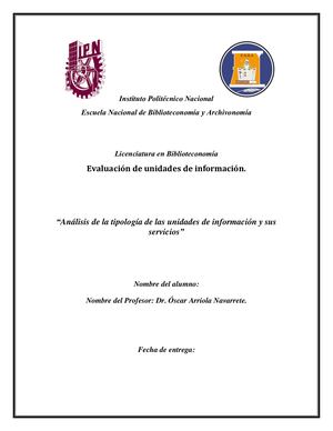 Tipología Y Servicios De Unidades De Información