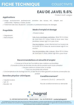 Fiche Technique Eau De Javel 9 6%