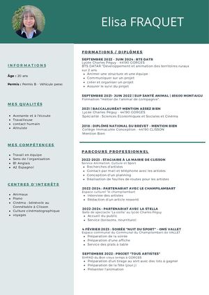 CV Elisa Fraquet - licence Lycée Charles Péguy à Gorges