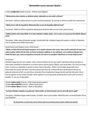 Namazdan Sonra Oxunan Dualar