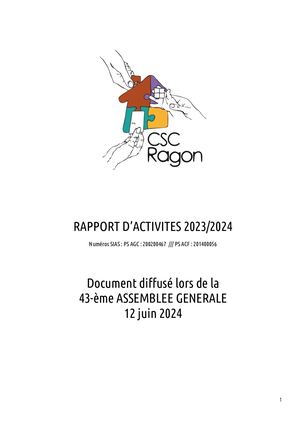 Rapport D'activités Csc Ragon 2024