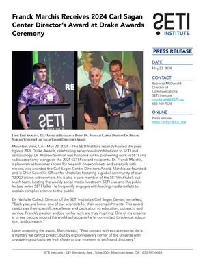 Franck Marchis Receives 2024 Carl Sagan Center Director’s Award at Drake Awards Ceremony