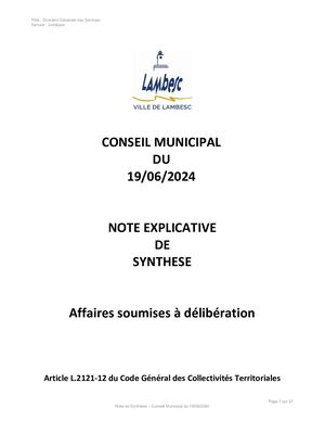 Note de synthèse - Conseil Municipal du 19 juin 2024