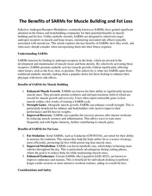 The Benefits Of Sarms For Muscle Building And Fat Loss