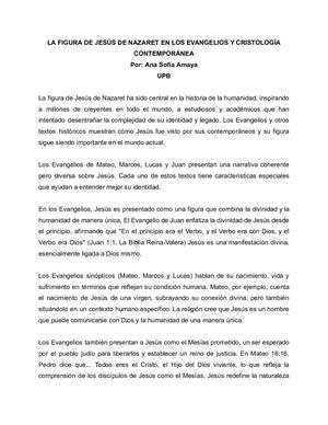 La Figura De Jesús De Nazaret En Los Evangelios Y Cristología Contemporánea