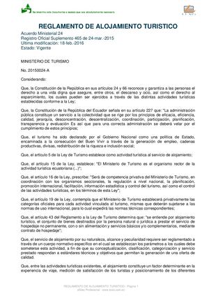 Reglamento De Alojamiento Turistico