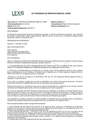 Ley Organica De Servicio Publico Losep