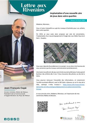 Meaux avis riverains Dunant : Implantation d’une nouvelle aire de jeux dans votre quartier.