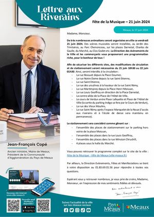 Meaux Avis Riverains Fête de la Musique – 21 juin 2024
