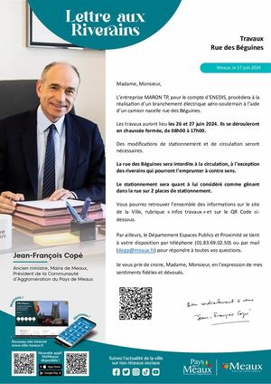 Meaux Avis Riverains : Travaux Rue des Béguines