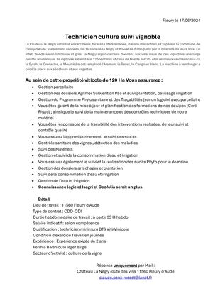 Technicien Culture Suivi Vignoble