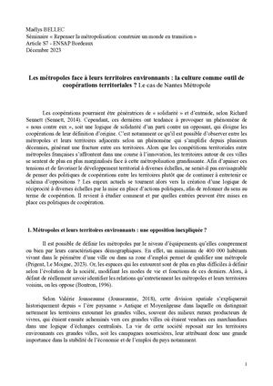 Les métropoles face à leurs territoires environnants : la culture comme outil de coopérations territoriales ? Le cas de Nantes Métropole